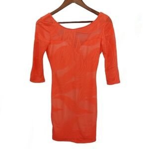 Neon Orange Body Con Figure Fitted Open Back Mini Party Dress by GIBIU USA